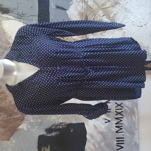 Motherhood Maternity Navy White Polka Dot Tie Waisted Blouse Women M - Picture 5 of 10